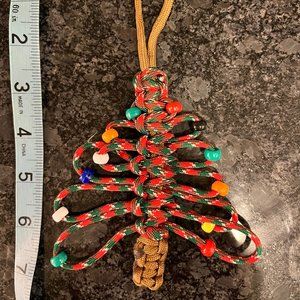 Holiday-colored Paracord Christmas Tree Decoration with "Ornaments"